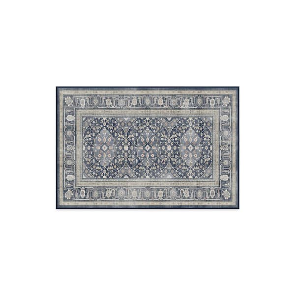 Machine Washable Rug with Standard Pad - Alessia Dusk Blue 2 ft. x 3 ft.