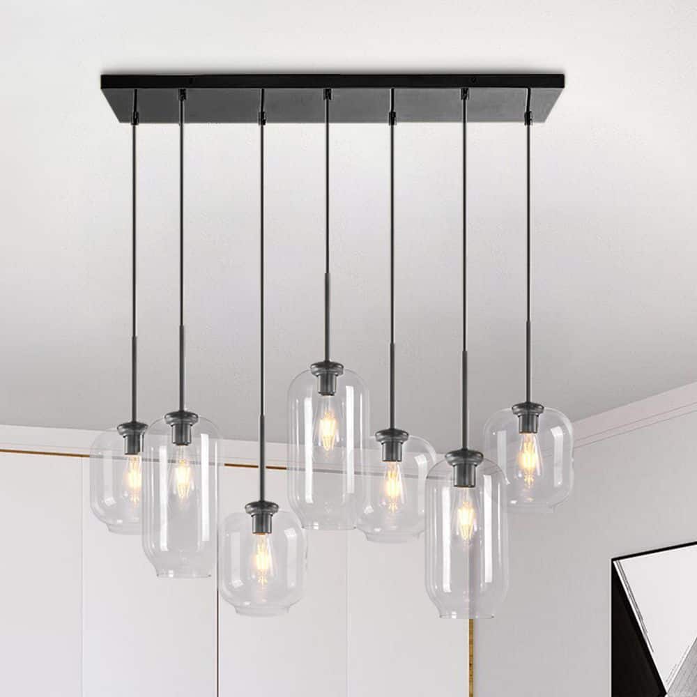 40-Watt 7-Lights Matte Black Modern Minimalist Linear Pendant Light with Clear Glass Shade and No Bulbs Included price history on PriceWatchPro