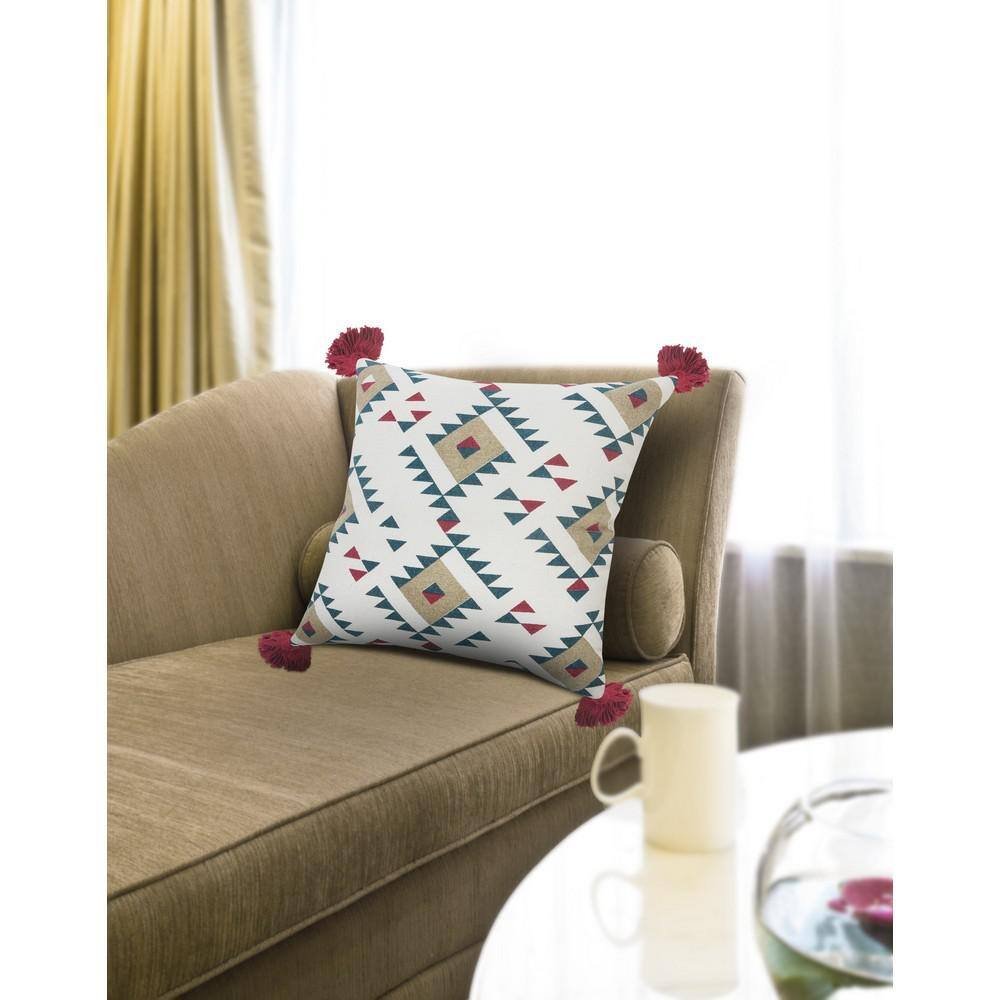 Southwestern Geometric Cotton Blend Throw Pillow with Tassels
