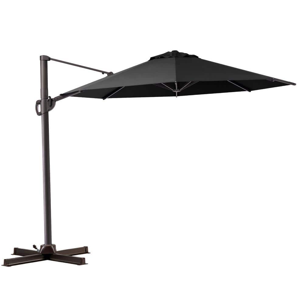Pellebant 10 ft. x 10 ft. Outdoor Round Heavy-Duty 360° Rotation Cantilever Patio Umbrella in Black -  PB-PU047BLK-N1
