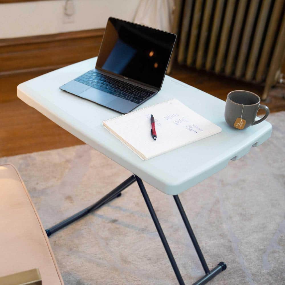 Adjustable White Granite Plastic Folding Table with X-Shaped Base