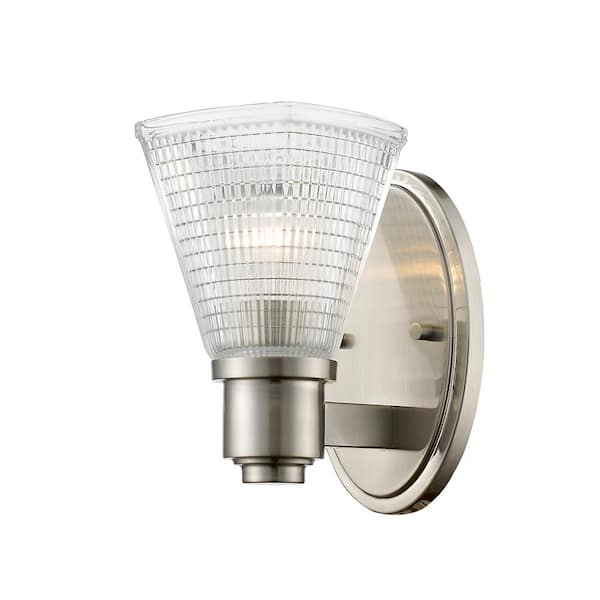 Unbranded Intrepid 5 in. 1-Light Brushed Nickel Wall Sconce Light with Clear Glass Shade with No Bulb(s) Included