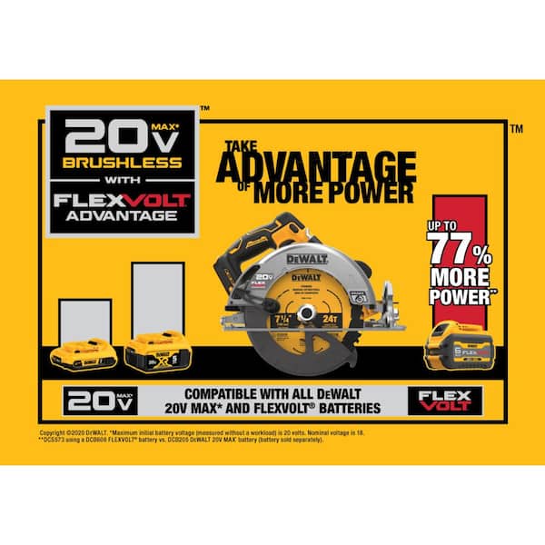 DEWALT 20V MAX Cordless Brushless Circular Saw with FLEXVOLT ADVANTAGE, Tool Only