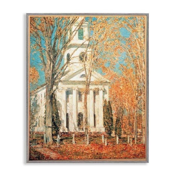 Stupell Industries Classic Church At Old Lyme by one1000paintings Gray Framed Graphic Architecture Art Print 16 in. x 20 in.