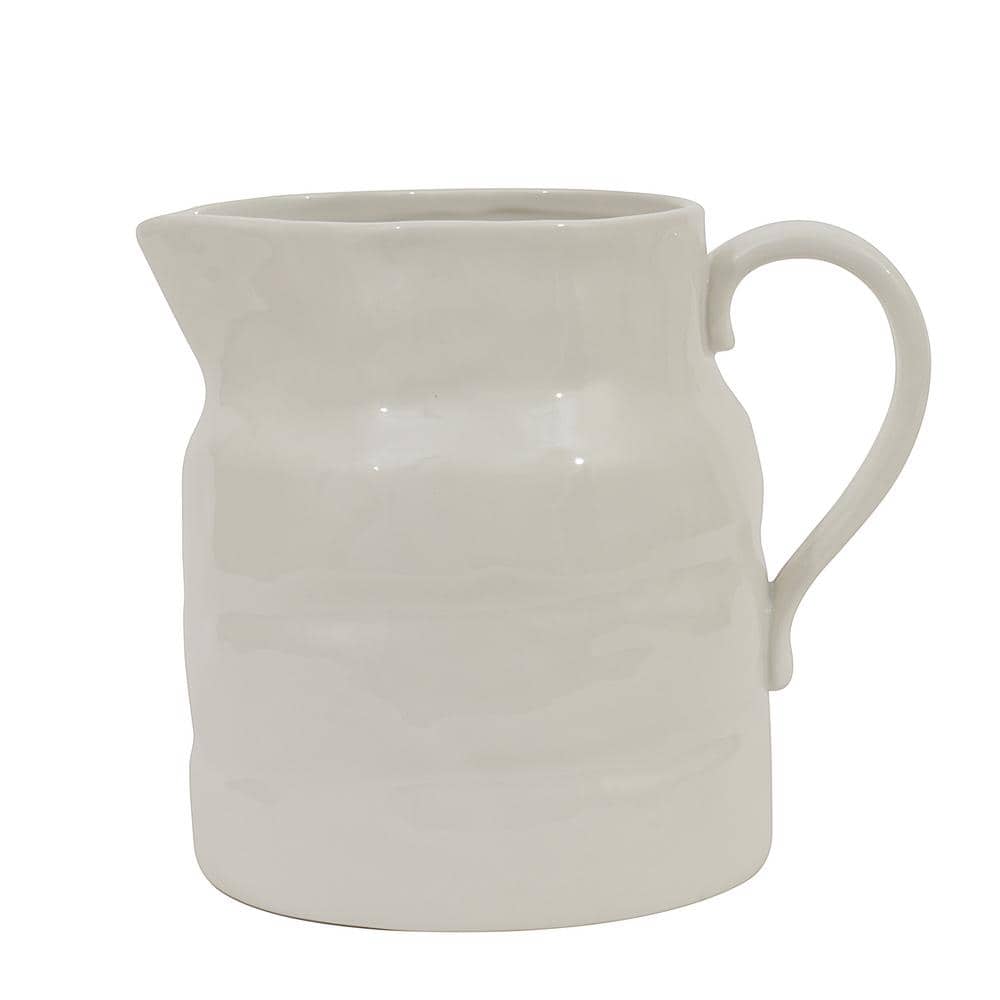 White Vintage Stoneware Rippled Pitcher with Handle