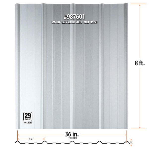 8 ft. SM-Rib Galvalume Steel 29-Gauge Roof/Siding Panel in White 8 ft. SM-Rib Galvalume Steel 29-Gauge Roof/Siding Panel in White