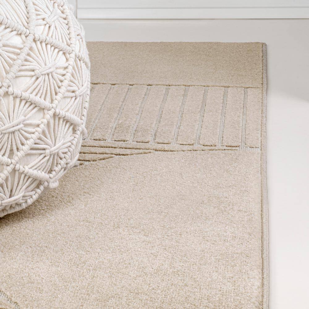 Beige and Cream Geometric High-Low Indoor/Outdoor Rug 3x5