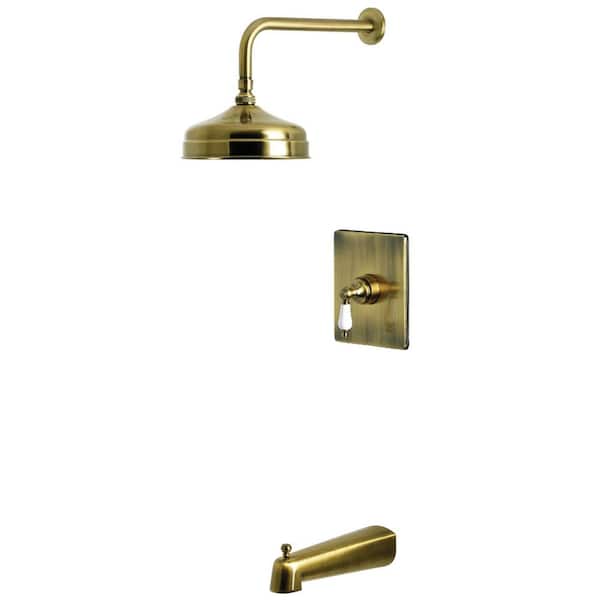 Demure 1-Handle 1-Spray Tub and Shower Faucet 1.8 GPM in Antique Brass