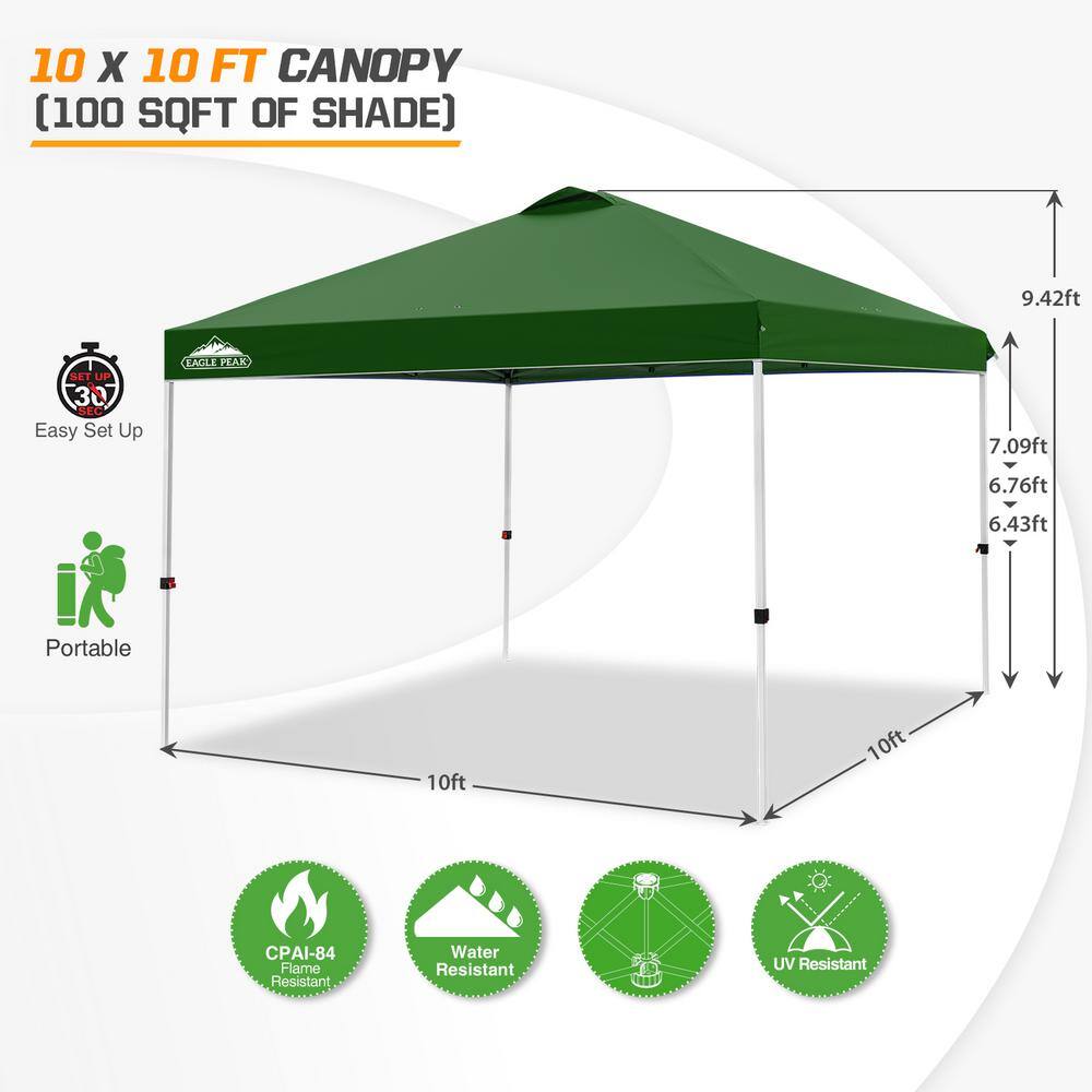 10 ft. Green Pop Up Canopy Tent with Adjustable Height