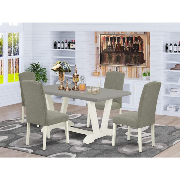 East West Furniture 5-Piece Natural Oak Finish Solid Wood Top Dining table with 4-Chairs with Lattice Back