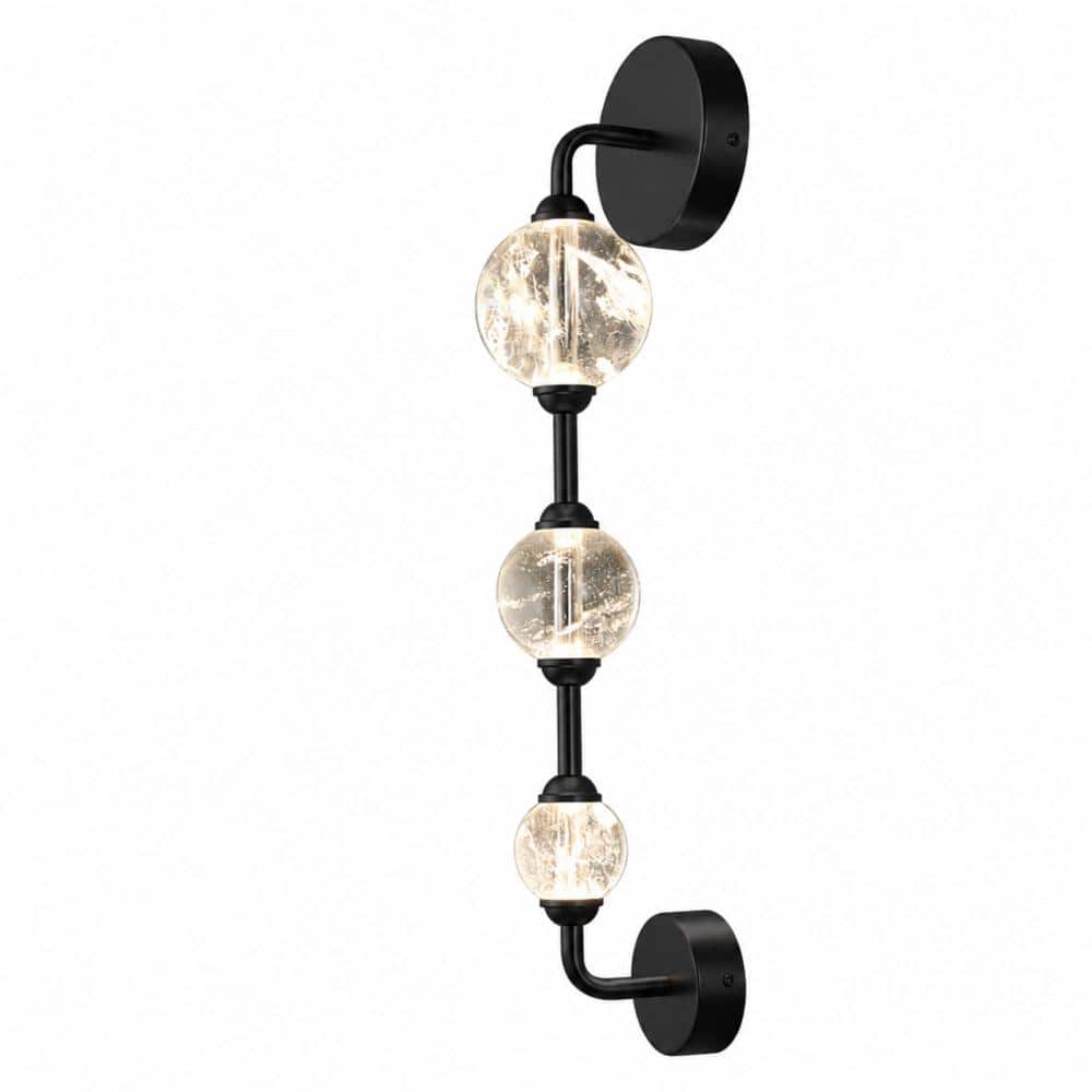 23 in. 3-Light Matte Black Integrated LED Crystal Bathroom Vanity Light, Damp Rated price history on PriceWatchPro