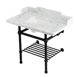 Pemberton 36 in. Marble Console Sink with Brass Legs in Marble White Oil Rubbed Bronze