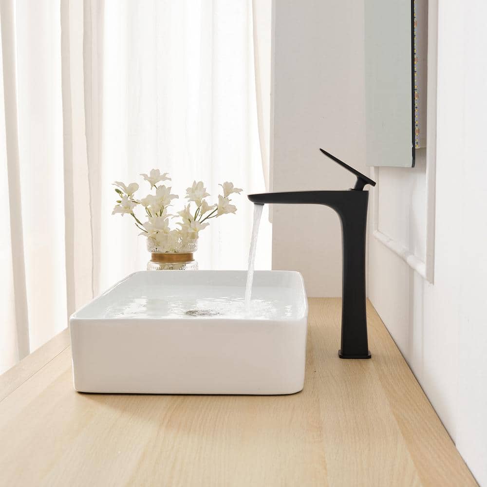 Matte Black Tall Single Handle Vessel Sink Faucet