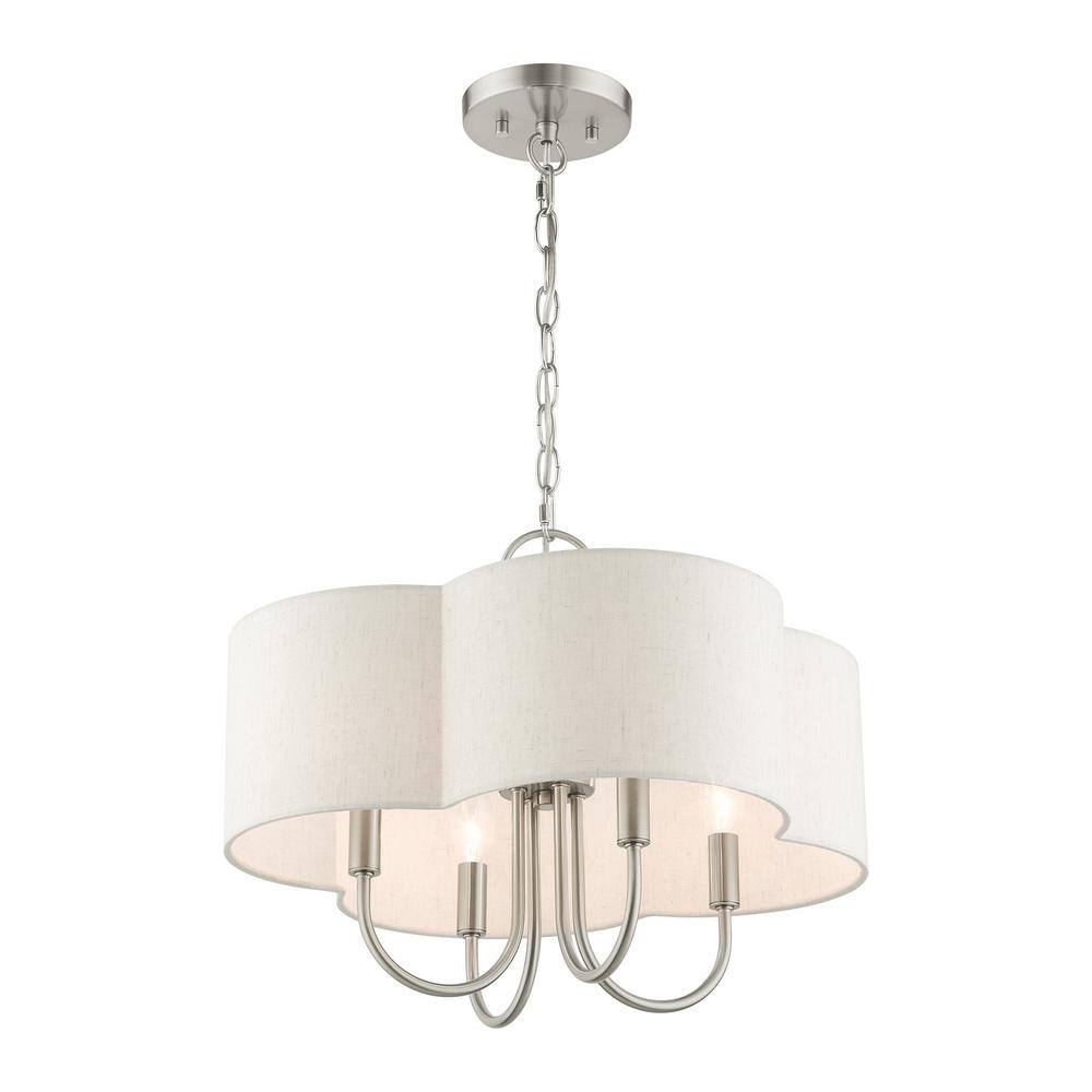 Mini Drum 4-Light Brushed Nickel Chandelier with Scalloped Shade