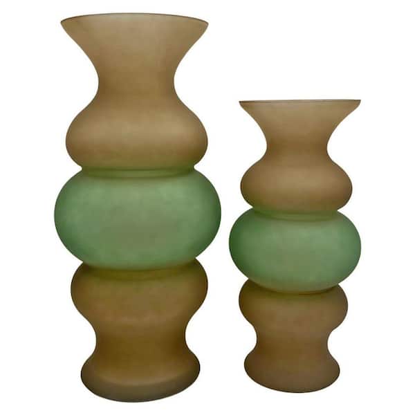 Brown Green 20 in. and 16 in. Decorative Amphora Curved Glass Vase Set of 2