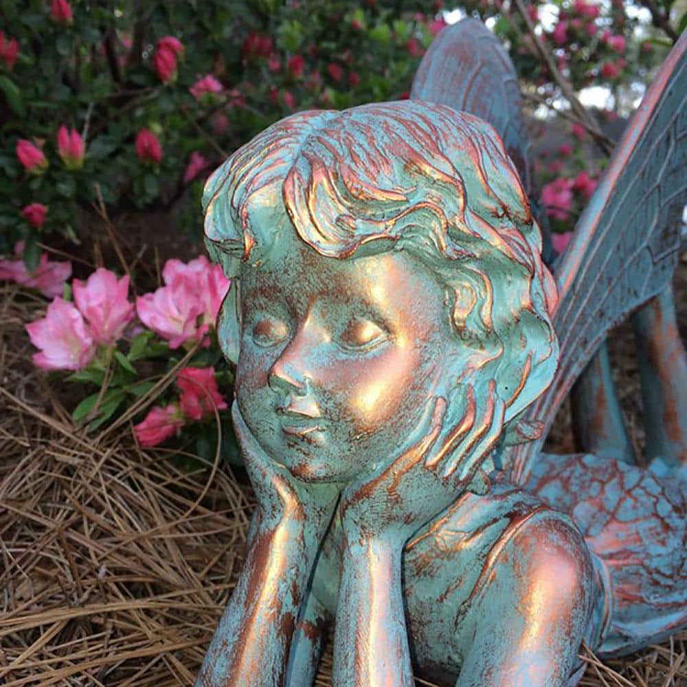 Bronze Patina Dreamer Fairy Garden Statue, 11" x 6" x 14"