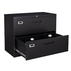 35.43 in. W x 28.74 in. H x 15.75 in. D 2 Drawer Black Freestanding Cabinet Lateral File Cabinet with Lock