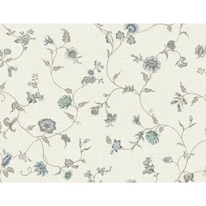 Bisque Bleu and French Florale Trail Paper Unpasted Nonwoven Wallpaper Roll 60.75 sq. ft.