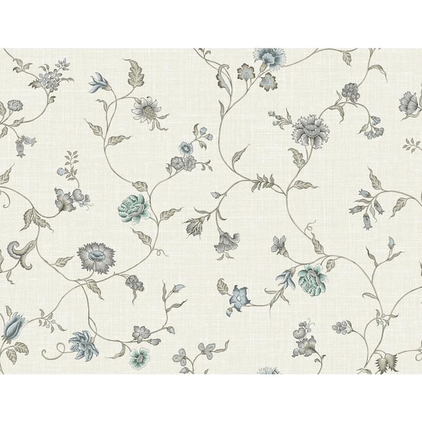 Seabrook Designs Bisque Bleu and French Florale Trail Paper Unpasted Nonwoven Wallpaper Roll 60.75 sq. ft.