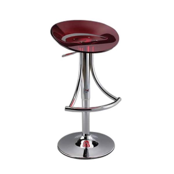 HomeRoots 23 in. Red Low Back Metal Adjustable Height Bar Chair with Acrylic Seat
