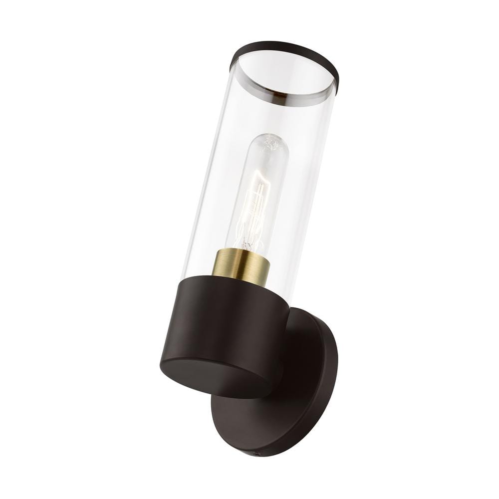 Antique Brass and Bronze Dimmable Wall Sconce with Clear Glass Shade