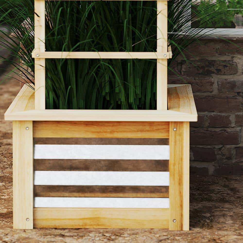 Natural Fir Wood and Galvanized Steel Planter with Trellis