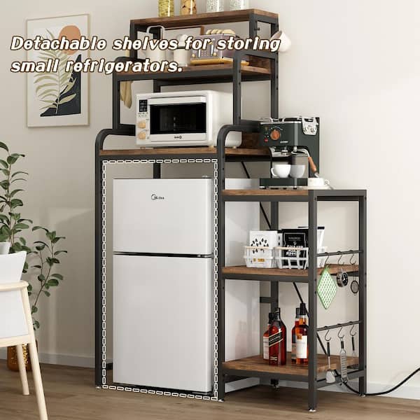 7-Tier Brown Wood Plant Stand,Mini Fridge & Microwave Stand with 2