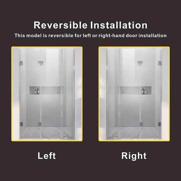 UKH10 57-1/2 to 58-3/8 in. W x 80 in. H U-Channel Bi-Fold Frameless Shower Door in Chrome with 3/8" Clear Glass