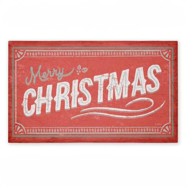 Red Vintage Merry Christmas Red 18 in. x 30 in. Polyester Non-Slip Outdoor Door Mat