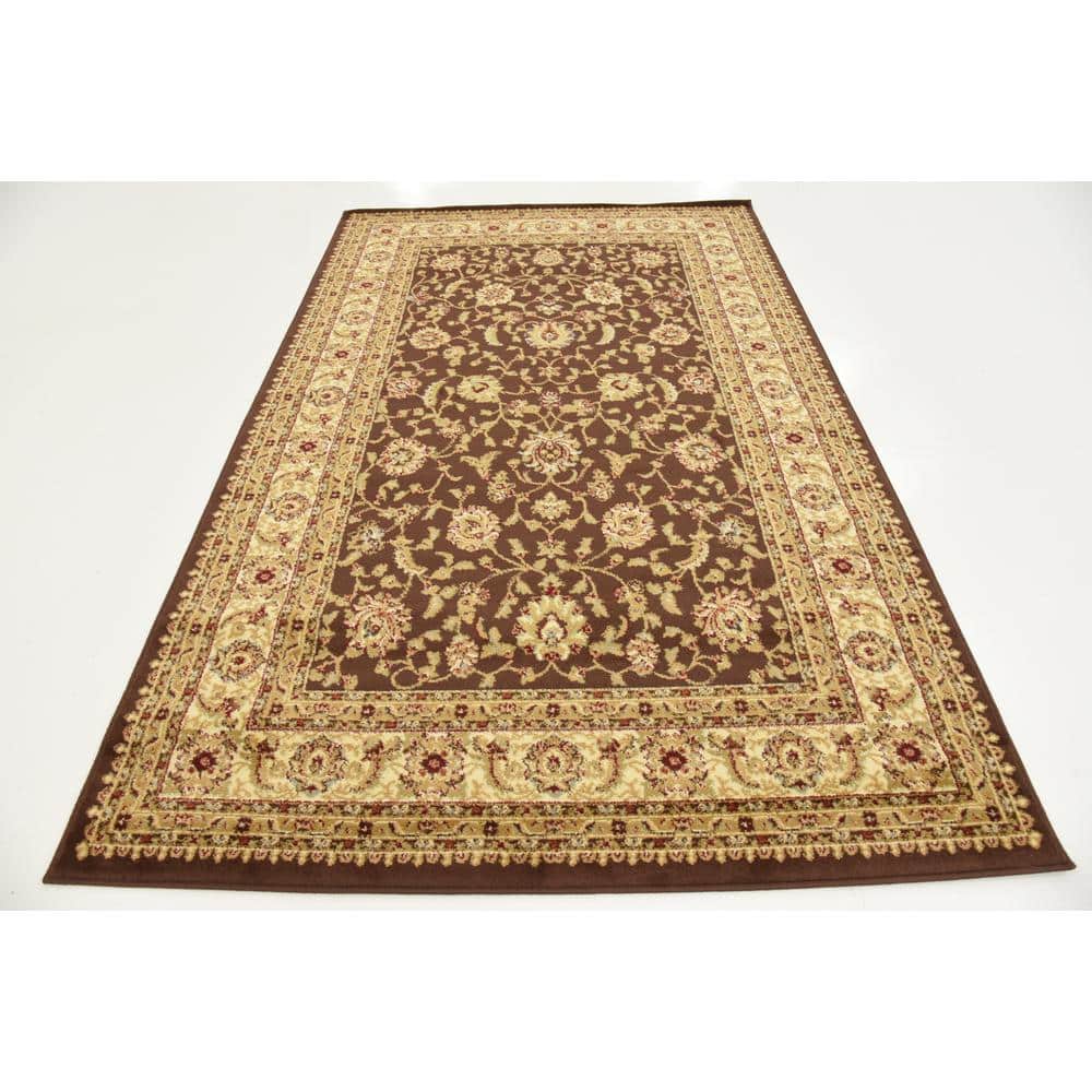 Brown Floral Rectangular Synthetic Stain-Resistant Area Rug