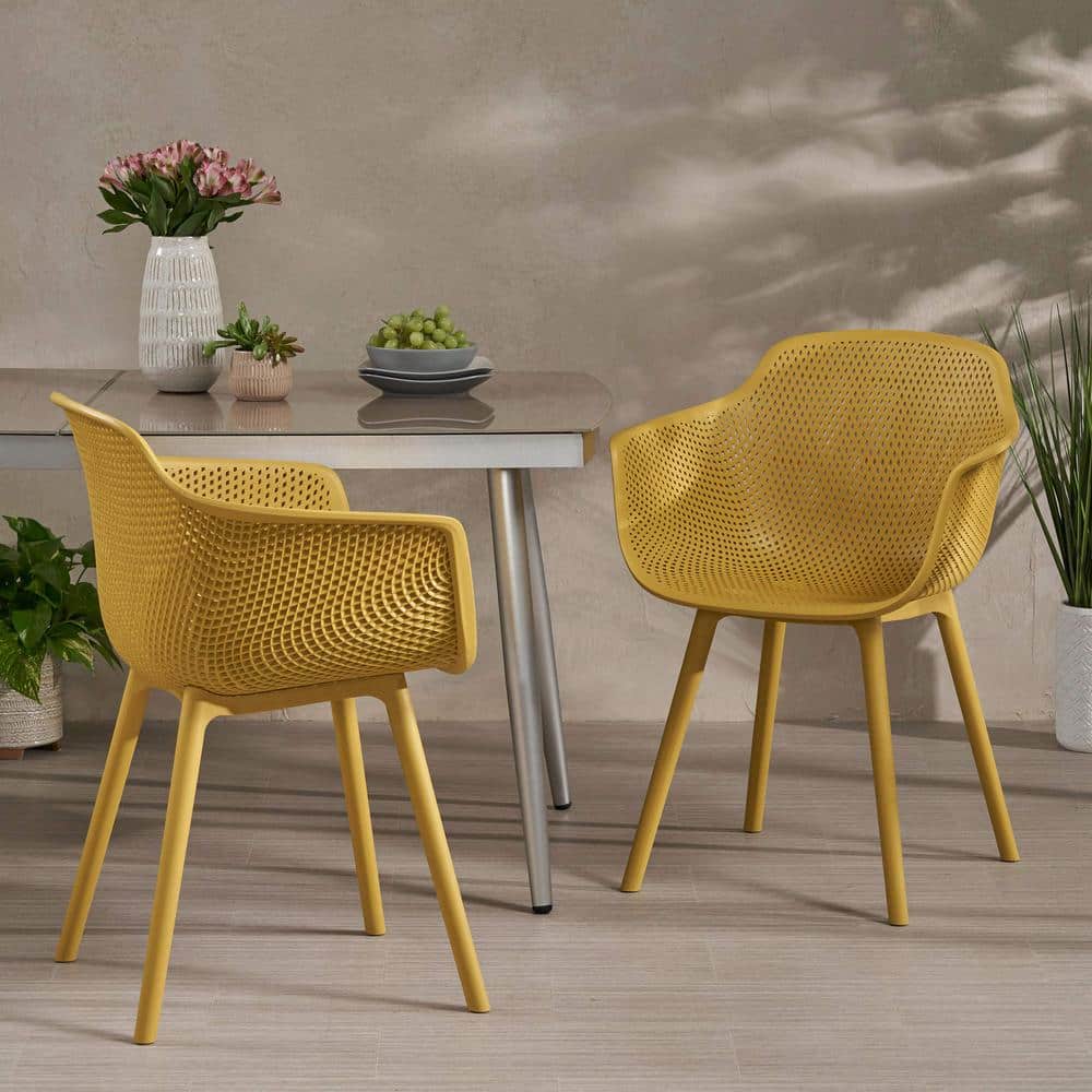 Yellow Polypropylene Outdoor Dining Chair Set of 2