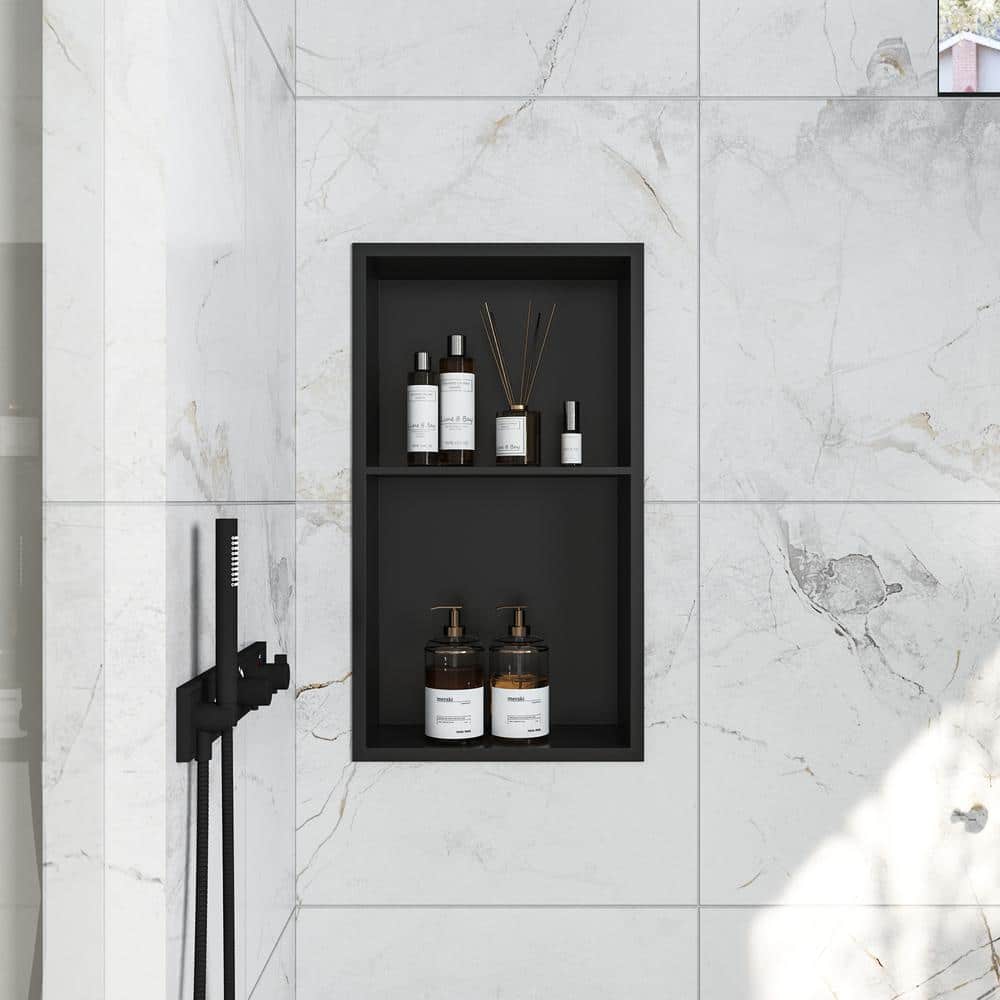 Matte Black Stainless Steel Wall Mount Shower Niche with Double Shelf