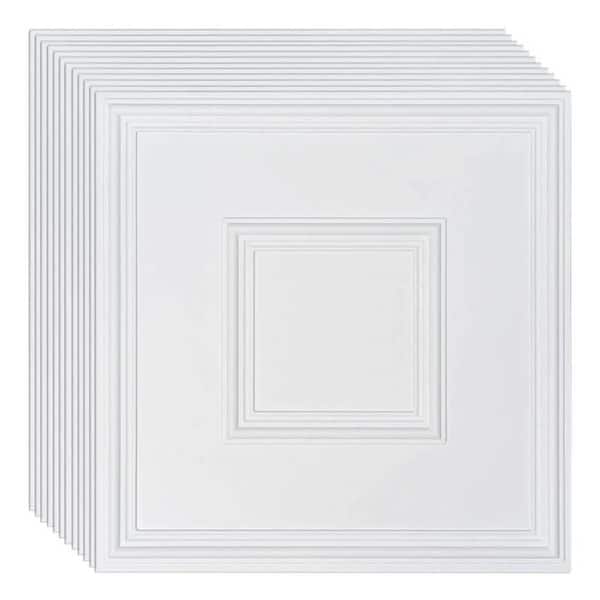 24 in. x 24 in. PVC Ceiling Tiles, Easy Installation White Geometric (12-Pack)