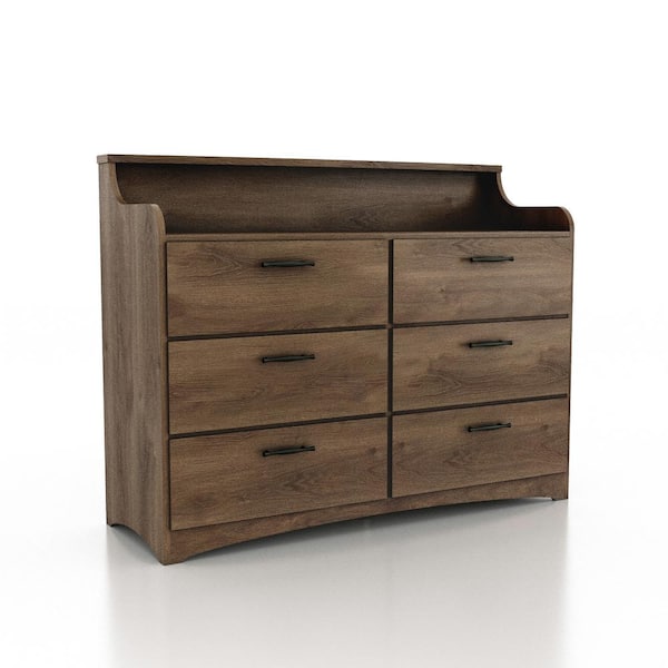 Furniture of America Sago Distressed Walnut 6 Drawer 47.24 in. Wide Dresser