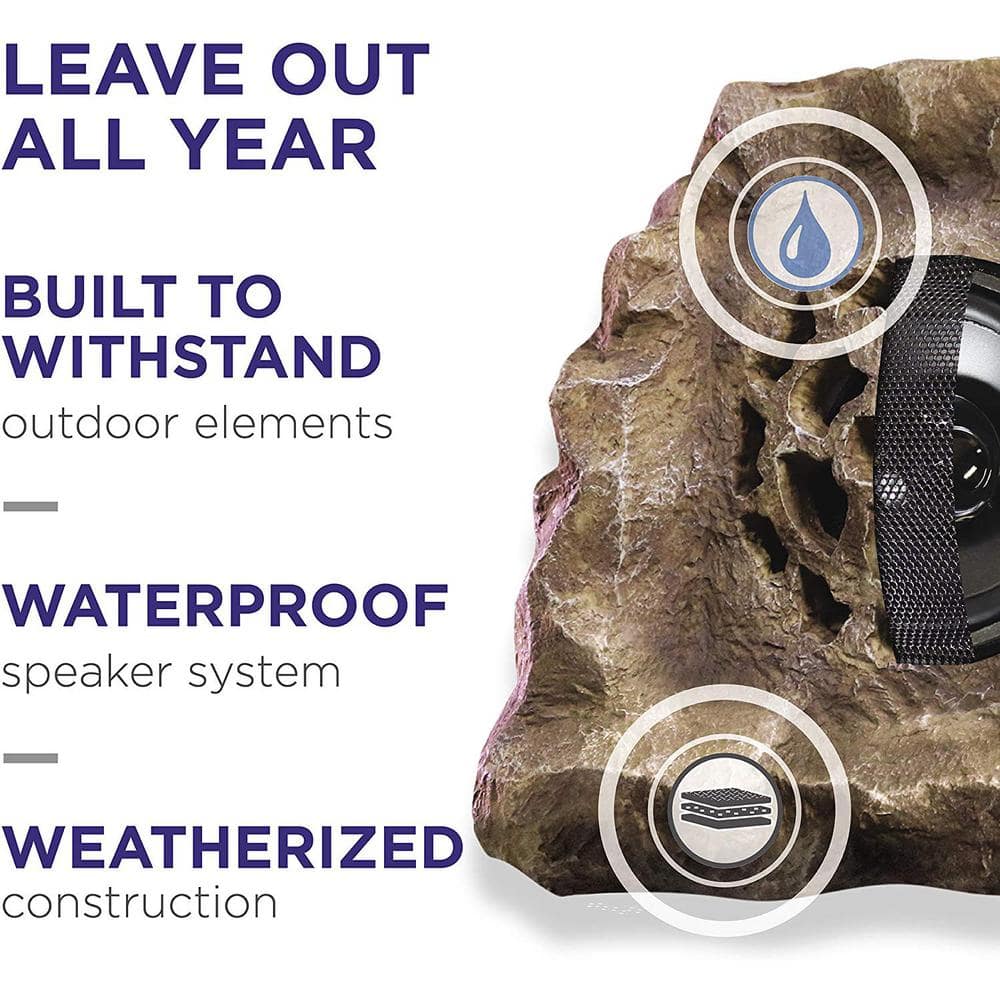 Brown Weatherproof Solar-Powered Outdoor Rock Speaker
