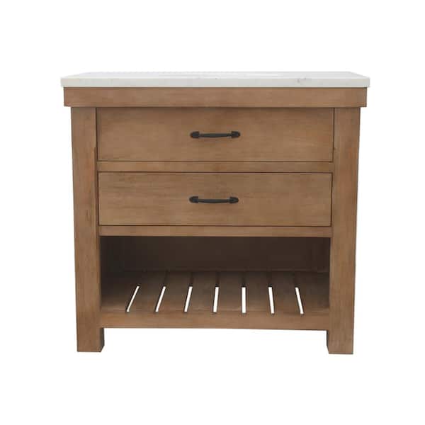Unbranded Deluxe 36 in. W x 22 in. D x 34 in. H Freestanding Bath Vanity in Natural Wood with White Marble Top