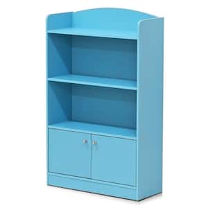 KidKanac 38.58 in. Light Blue Faux Wood 4-shelf Standard Bookcase with Doors