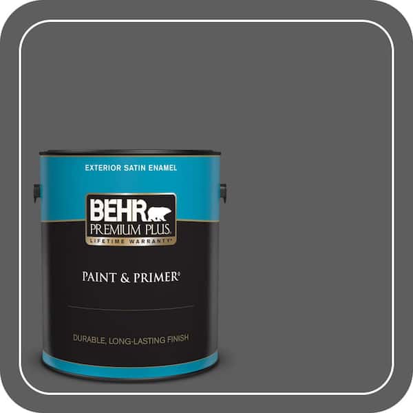 BEHR PREMIUM PLUS 1 gal. #N520-6 Asphalt Gray Satin Enamel Exterior Paint & Primer