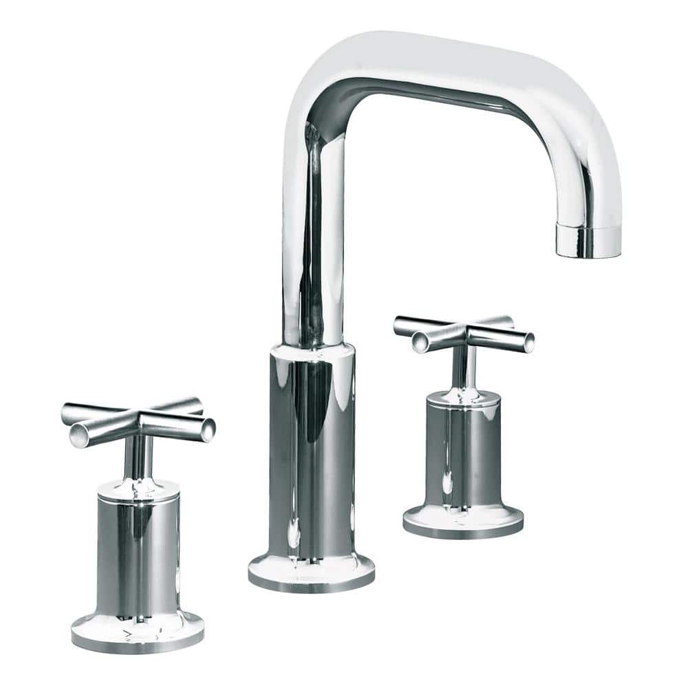 Polished Chrome Modern Deck-Mount Bath Faucet with Cross Handles
