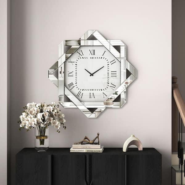 THKSHOUZ 23.7 in. Modern Silver Star Glass Wall Clock SF-MC555
