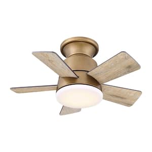 Evaluna 24 in. Integrated LED Indoor Natural Brass Gold Flush Mount Ceiling Fan with Light and Remote Control
