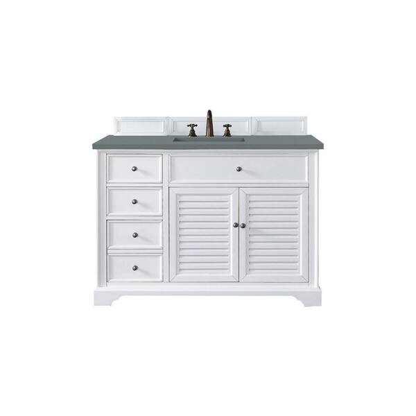 James Martin Vanities Savannah 48 in. W x 23.5 in. D x 34.3 in. H Single Bath Vanity in Bright White with Cala Blue Quartz Top