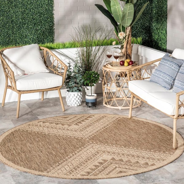 Landry Aztec Beige 6 ft. 7 in. x 6 ft. 7 in. Indoor/Outdoor Area Rug