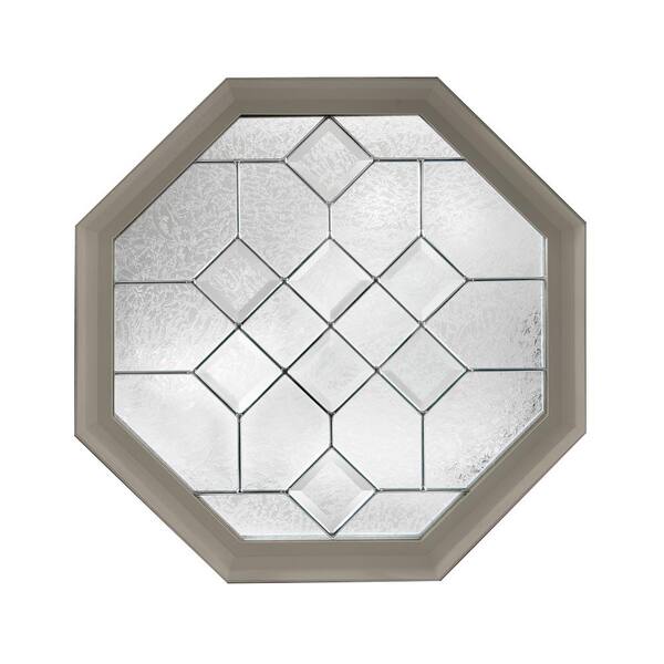 Hy-Lite 23.25 in. x 23.25 in. Decorative Glass Fixed Octagon Geometric Vinyl Window in Driftwood