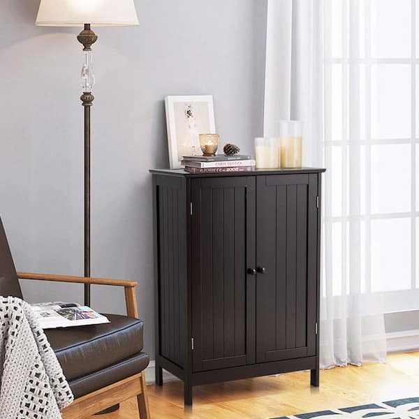 23.5 in. W x 14 in. D x 34.5 in. H Brown Bathroom Floor Storage Linen Cabinet Double Door Kitchen Cupboard