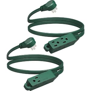 3 ft. 16/3 Indoor Extension Cord with 3 Outlets Grounded and Flat Plug, Green (2-Pack )