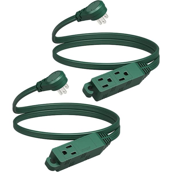 DEWENWILS 3 ft. 16/3 Indoor Extension Cord with 3 Outlets Grounded and Flat Plug, Green (2-Pack )