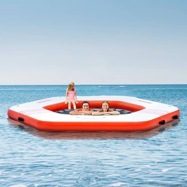 Inflatable Floating Dock ø8.5ft. Inflatable Dock Platform with ø5ft. Trampoline Mesh Pool Non-Slip Floating Platform Mat