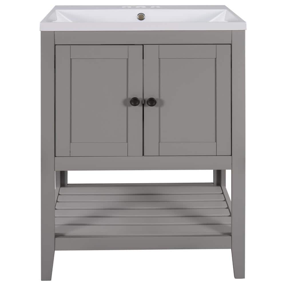 24 in. W. x 18 in. D x 33.6 in. H Freestanding Bath Vanity in Gray with Whi