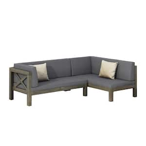 Wood Left Dining Corner Bench with Gray Cushions (2-Piece)